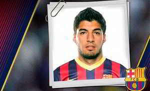 Montaje de Luis Suarez en su fichaje por el FC Barcelona